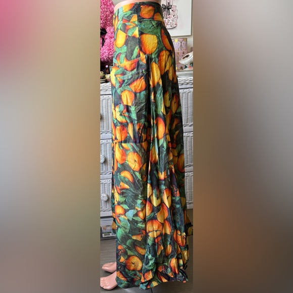 Anthropologie Maeve Midi Skirt Graphic Orchard Print Orange/Green color Size 4 - Picture 5 of 10